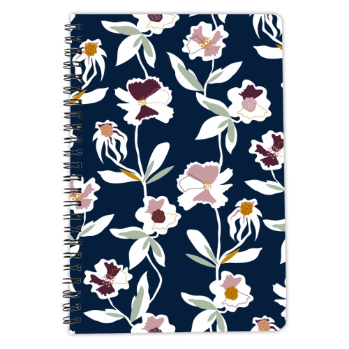 Navy Floral Pattern - personalised A4, A5, A6 notebook by Dizzywonders