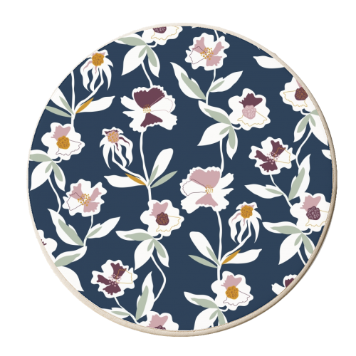 Navy Floral Pattern - personalised beer coaster by Dizzywonders
