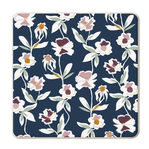 Navy Floral Pattern - personalised beer coaster by Dizzywonders