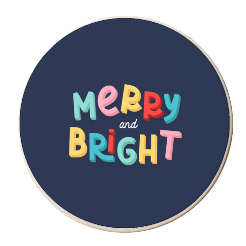 Navy Merry and bright - personalised beer coaster by The Girl Next Draw