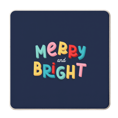 Navy Merry and bright - personalised beer coaster by The Girl Next Draw