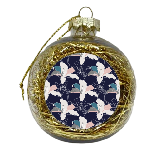 Navy Tropical Floral - xmas bauble by Dizzywonders