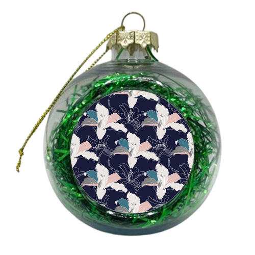 Navy Tropical Floral - xmas bauble by Dizzywonders