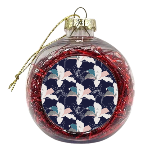 Navy Tropical Floral - xmas bauble by Dizzywonders
