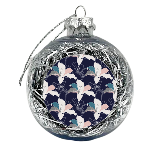 Navy Tropical Floral - xmas bauble by Dizzywonders