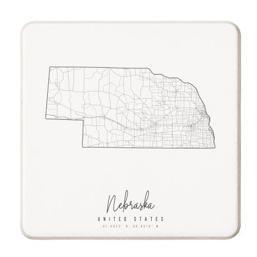 Nebraska Minimal Street Map - personalised beer coaster by Toni Scott