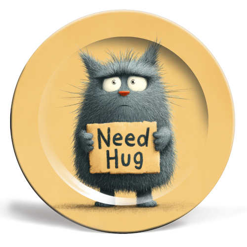 Need hug! - ceramic dinner plate by DejaReve
