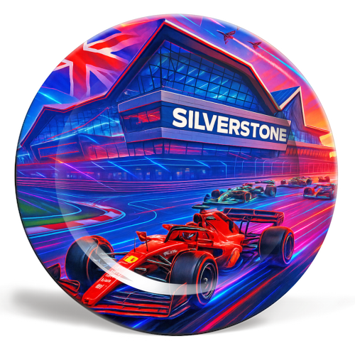 Neon Race Track - ceramic dinner plate by Ms Doodle