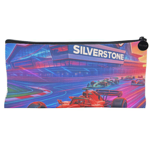Neon Race Track - flat pencil case by Ms Doodle