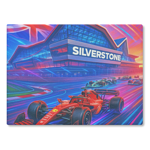 Neon Race Track - glass chopping board by Ms Doodle