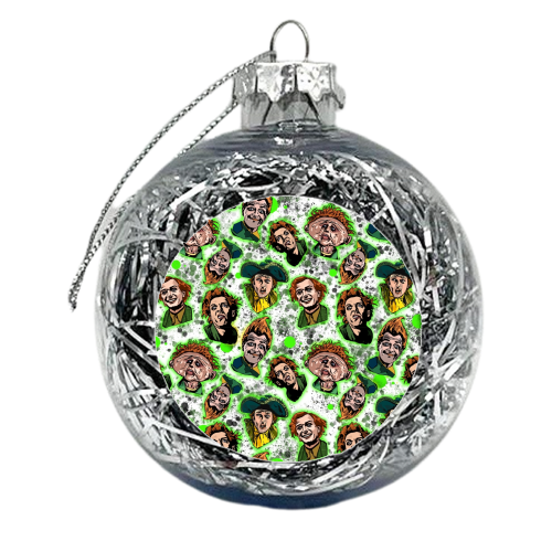 Neon Splatter Drop Dead Fred The Many Faces Of Rik Mayall - xmas bauble by Wallace Elizabeth