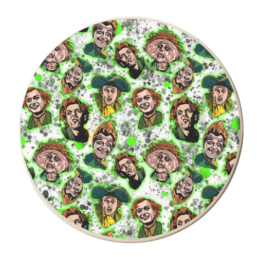 Neon Splatter Drop Dead Fred The Many Faces Of Rik Mayall - personalised beer coaster by Wallace Elizabeth