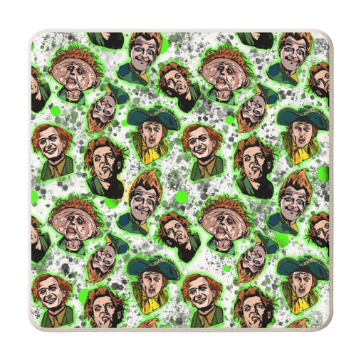 Neon Splatter Drop Dead Fred The Many Faces Of Rik Mayall - personalised beer coaster by Wallace Elizabeth