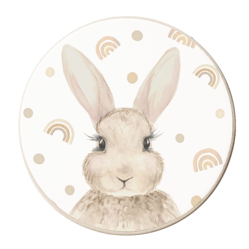 neutral baby bunny rabbit - personalised beer coaster by Beth Reed