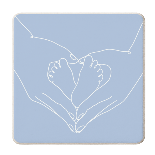 New baby boy simple lines heart artwork - personalised beer coaster by The Girl Next Draw