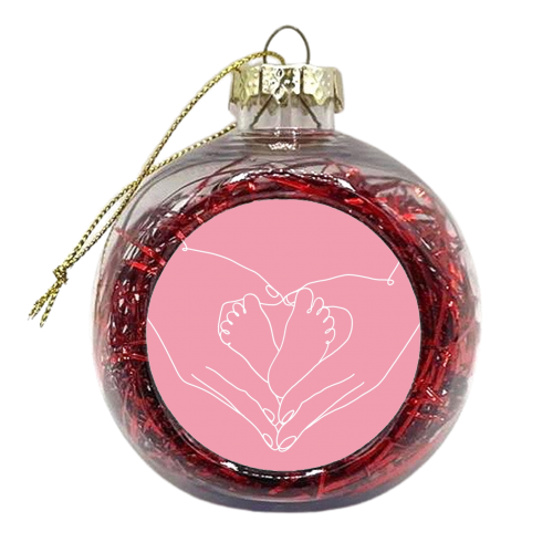 New babygirl heart shape simple line print - xmas bauble by The Girl Next Draw