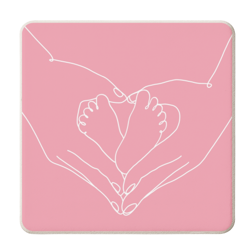 New babygirl heart shape simple line print - personalised beer coaster by The Girl Next Draw