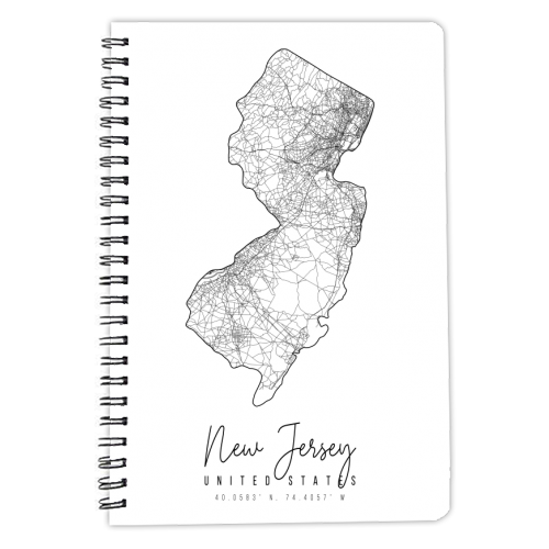 New Jersey Minimal Street Map - personalised A4, A5, A6 notebook by Toni Scott
