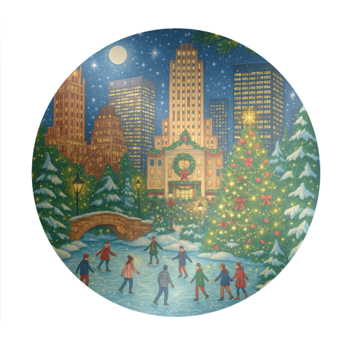 New York Christmas - Circle Sticker by Ms Doodle