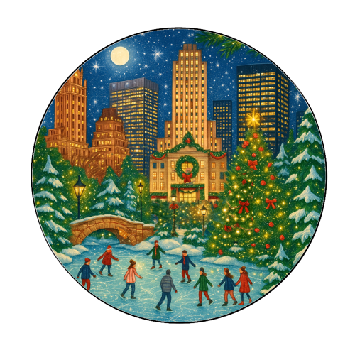New York Christmas - Circle Sticker by Ms Doodle