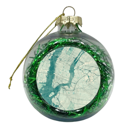 New York Map Blue Vintage - xmas bauble by City Art Posters