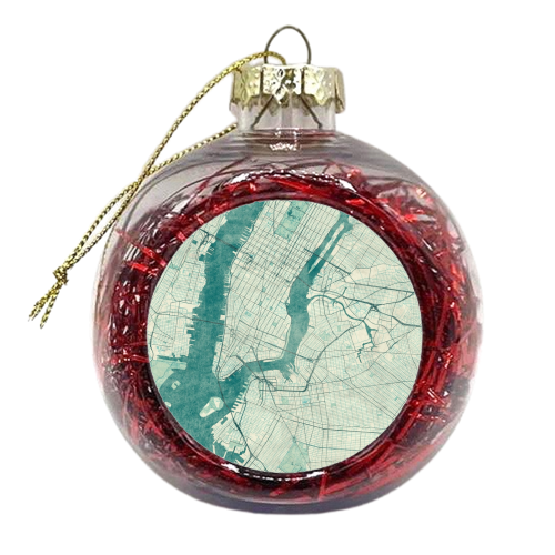 New York Map Blue Vintage - xmas bauble by City Art Posters
