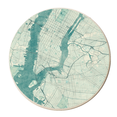 New York Map Blue Vintage - personalised beer coaster by City Art Posters