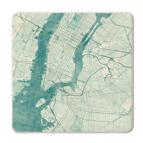 New York Map Blue Vintage - personalised beer coaster by City Art Posters