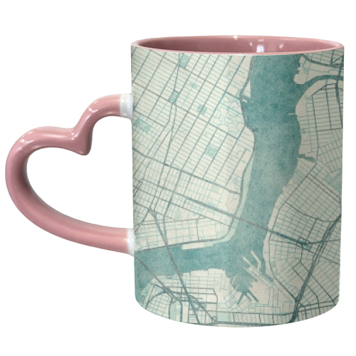 New York Map Blue Vintage - unique mug by City Art Posters