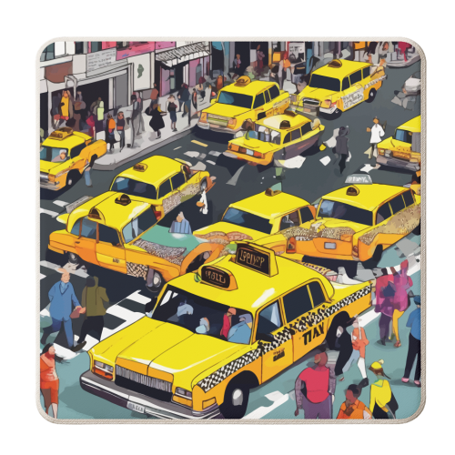New York Minute, Yellow Taxi Cab Manhattan Downtown Busy Street, Traffic People Buildings Times Square Eclectic Road Architecture - personalised beer coaster by Uma Prabhakar Gokhale