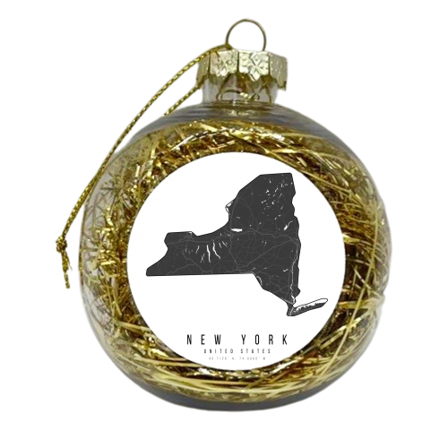 New York Mono Black and White Modern Minimal Street Map - xmas bauble by Toni Scott