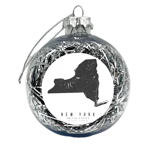 New York Mono Black and White Modern Minimal Street Map - xmas bauble by Toni Scott