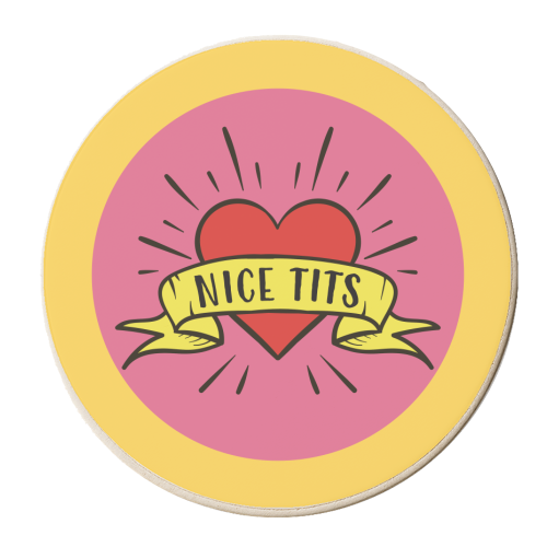 NICE TITS TATTOO STYLE - personalised beer coaster by AbiGoLucky