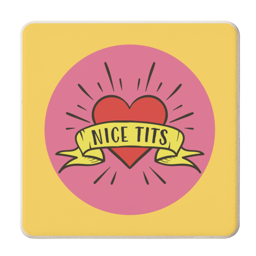 NICE TITS TATTOO STYLE - personalised beer coaster by AbiGoLucky