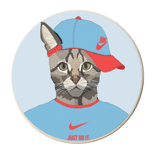 Nike cat - personalised beer coaster by Casey Rogers
