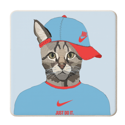 Nike cat - personalised beer coaster by Casey Rogers
