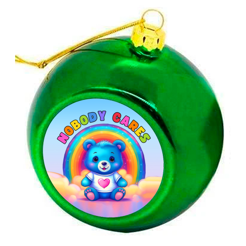 Nobody Cares Bear - colourful christmas bauble by Ms Doodle