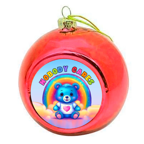 Nobody Cares Bear - colourful christmas bauble by Ms Doodle