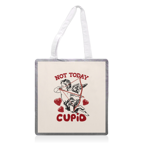 Not Today Cupid Sassy Valentine Humor - printed canvas tote bag by EZbie