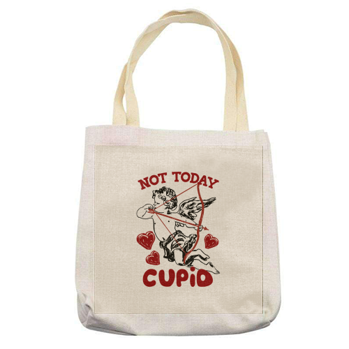 Not Today Cupid Sassy Valentine Humor - printed canvas tote bag by EZbie