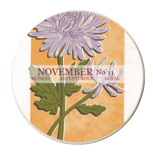 November Flowers - Chrysanthemum - personalised beer coaster by Yaz Raja