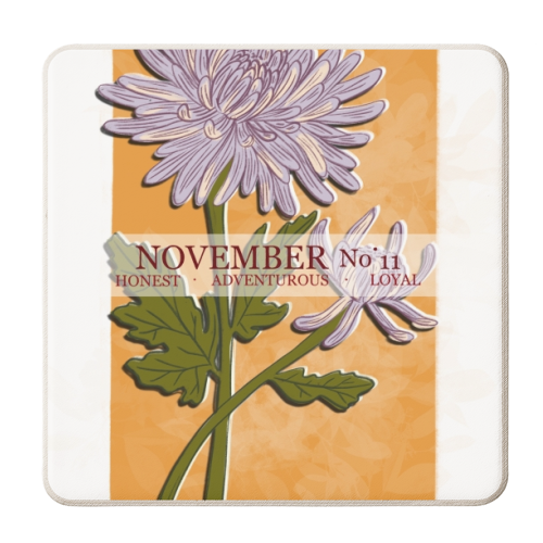 November Flowers - Chrysanthemum - personalised beer coaster by Yaz Raja