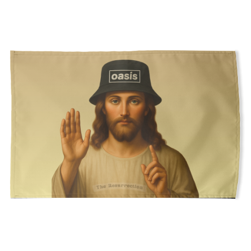 Oasis The Resurrection - funny tea towel by Faith Mercer