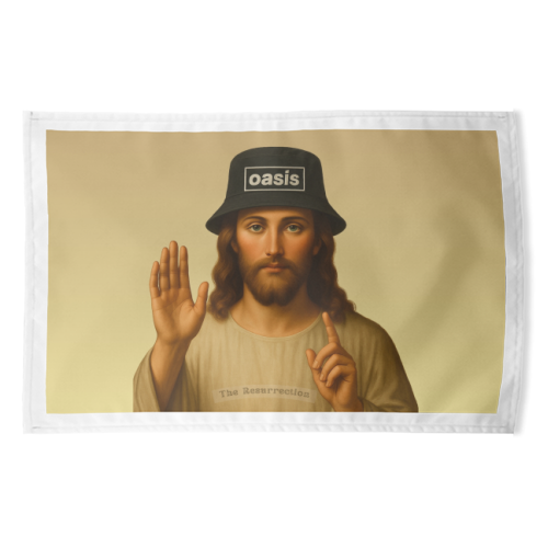 Oasis The Resurrection - funny tea towel by Faith Mercer