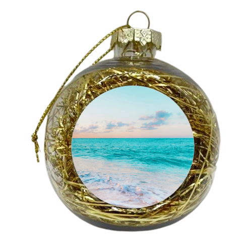 Ocean Bliss, Nature Landscape Sea Travel Tropical, Nordic Luxe Photography Pastel Island Digital - xmas bauble by Uma Prabhakar Gokhale