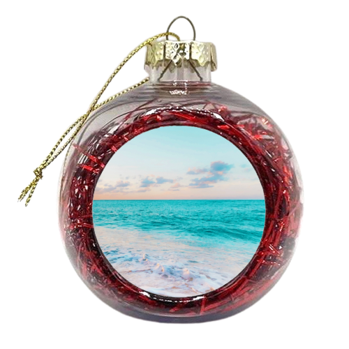 Ocean Bliss, Nature Landscape Sea Travel Tropical, Nordic Luxe Photography Pastel Island Digital - xmas bauble by Uma Prabhakar Gokhale