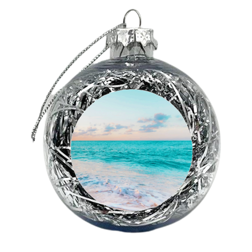 Ocean Bliss, Nature Landscape Sea Travel Tropical, Nordic Luxe Photography Pastel Island Digital - xmas bauble by Uma Prabhakar Gokhale