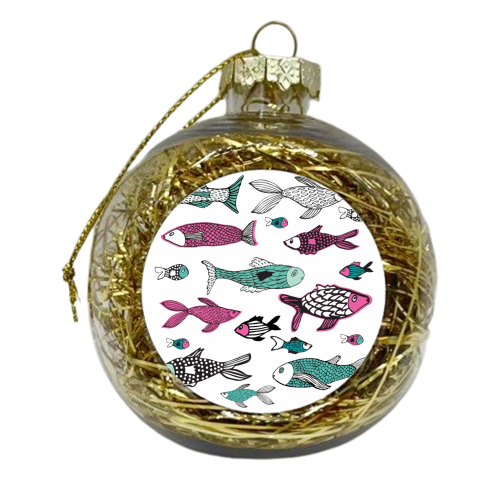 Ocean fishes in pink - xmas bauble by Michelle Walker