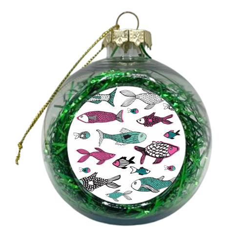 Ocean fishes in pink - xmas bauble by Michelle Walker