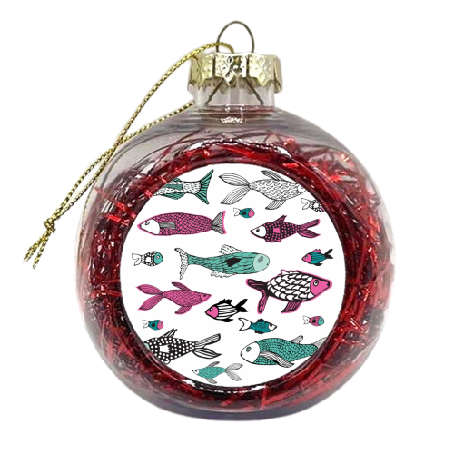 Ocean fishes in pink - xmas bauble by Michelle Walker